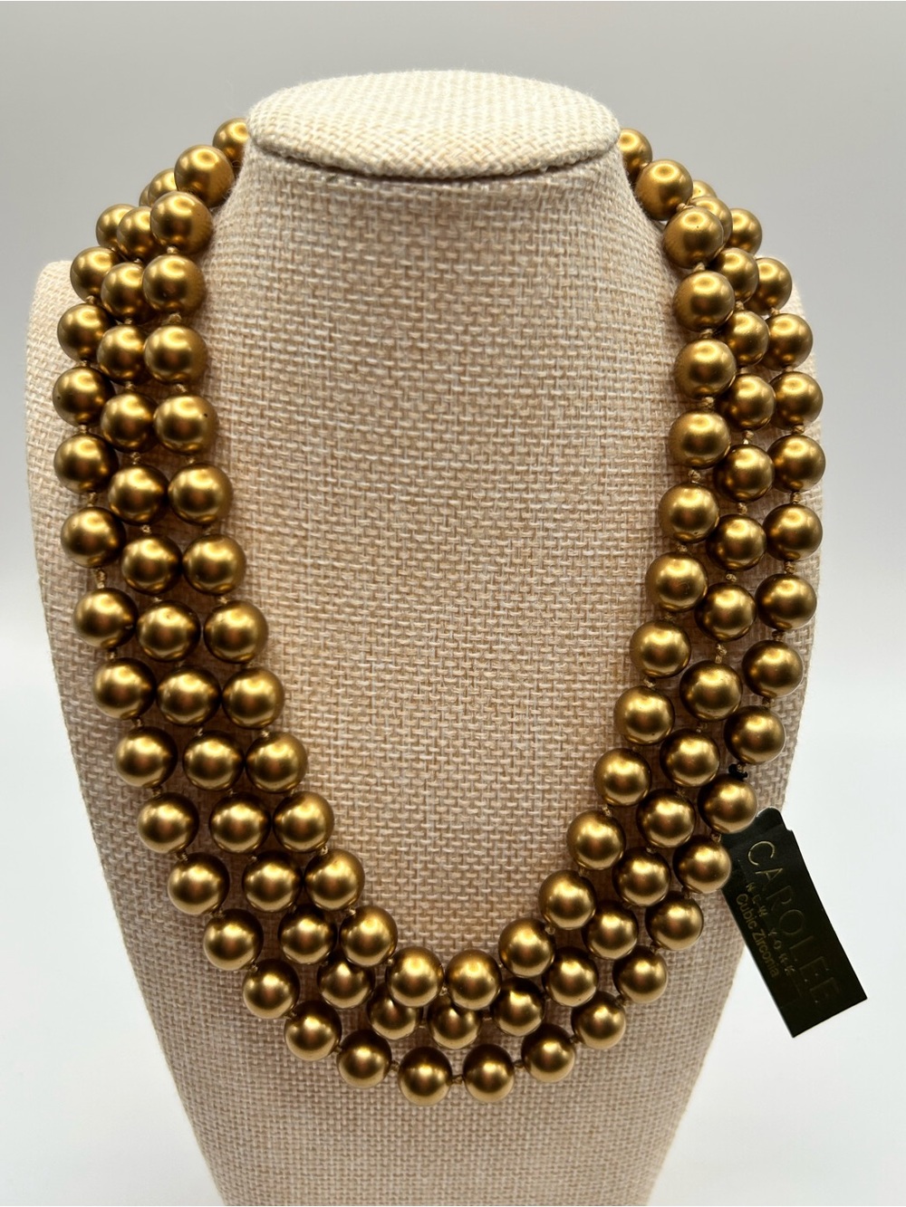 Carolee Vintage Triple-Strand Glass Beaded Necklace with Decorative Cluster - Picture 2 of 7